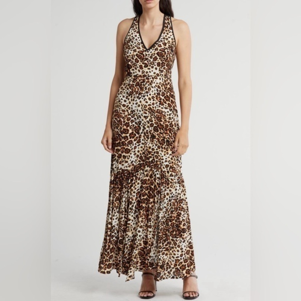 Lovestitch Leopard Print Sleeveless Maxi Dress With Cross Back Straps‎